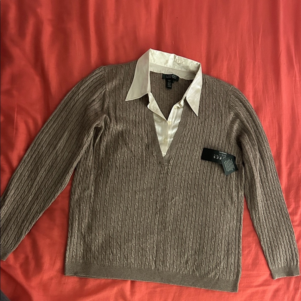 Ralph Lauren V-Neck Sweater in Taupe